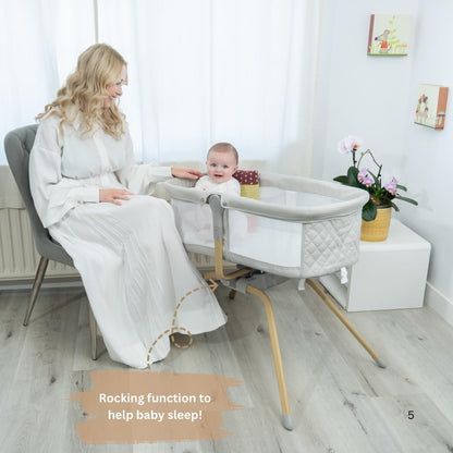 Baby Bassinet with Rocking/Gliding, Portable Bedside Sleeper for Baby with Foam Mattress, Baby Bedside Crib for Newborns and Infants with Carrybag