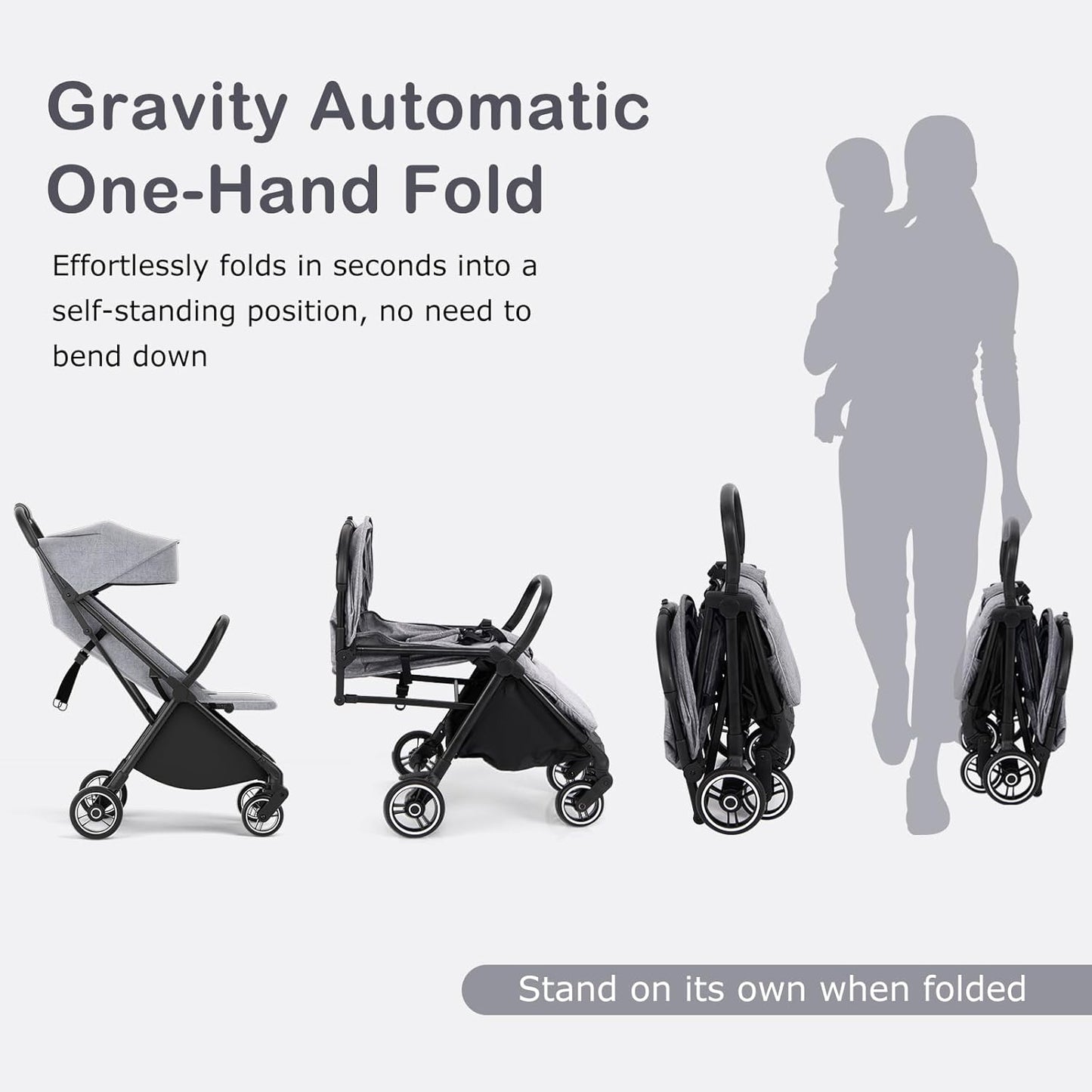 INFANS Ultra-Compact Fold Airplane Ready Travel Stroller, One-Hand Gravity Fold Near Flat Recline Seat, Foldable Toddler Stroller for Infant 6-36 Month