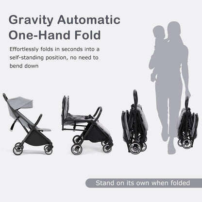 INFANS Ultra-Compact Fold Airplane Ready Travel Stroller, One-Hand Gravity Fold Near Flat Recline Seat, Foldable Toddler Stroller for Infant 6-36 Month