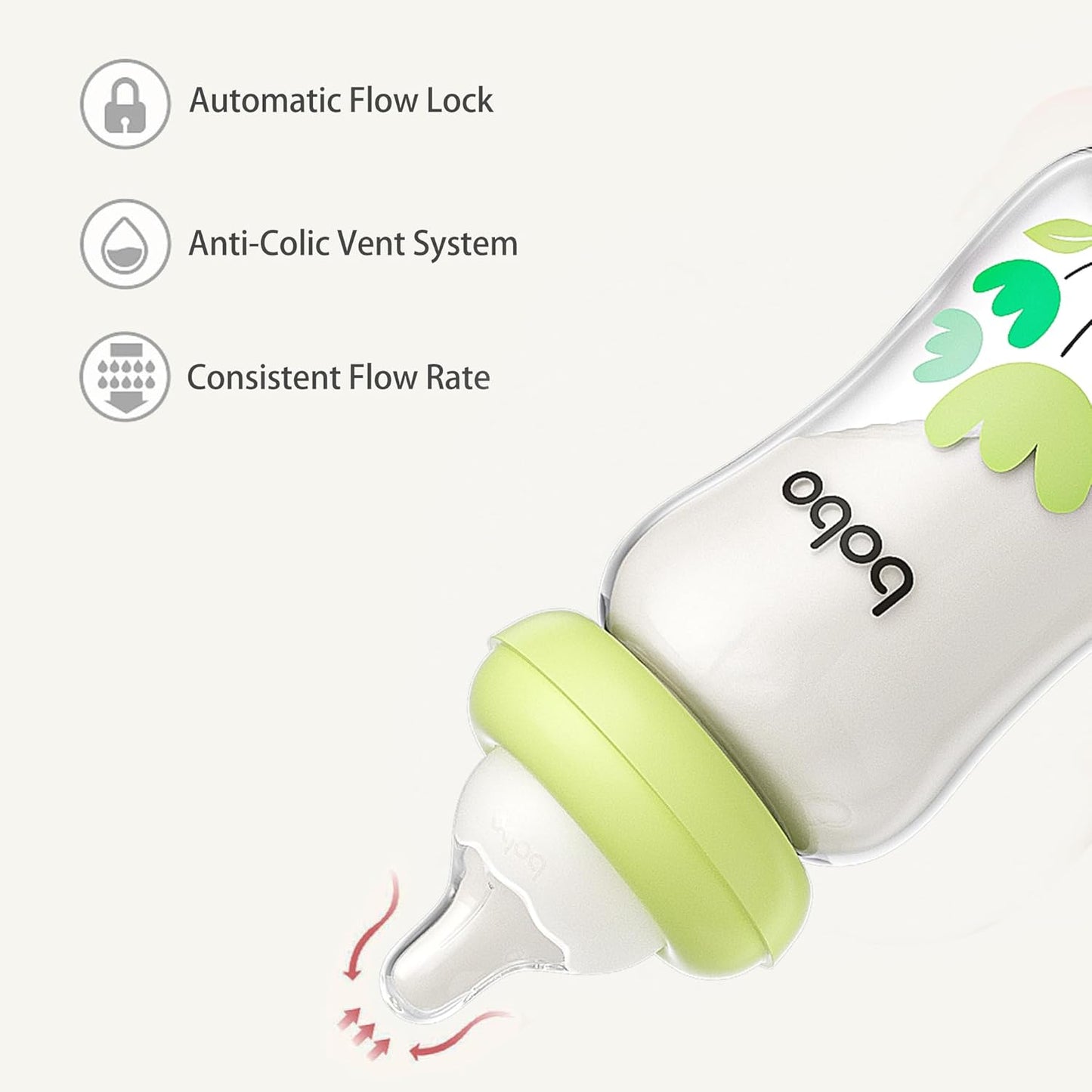 YOHKOH Natural Glass Baby Bottle with Level 1 Slow Flow Nipple, Newborn Anti-Colic Baby Bottles, Wide Neck Mushroom Baby Glass Bottle (Multicolour-A, 3.4oz (Pack of 4))