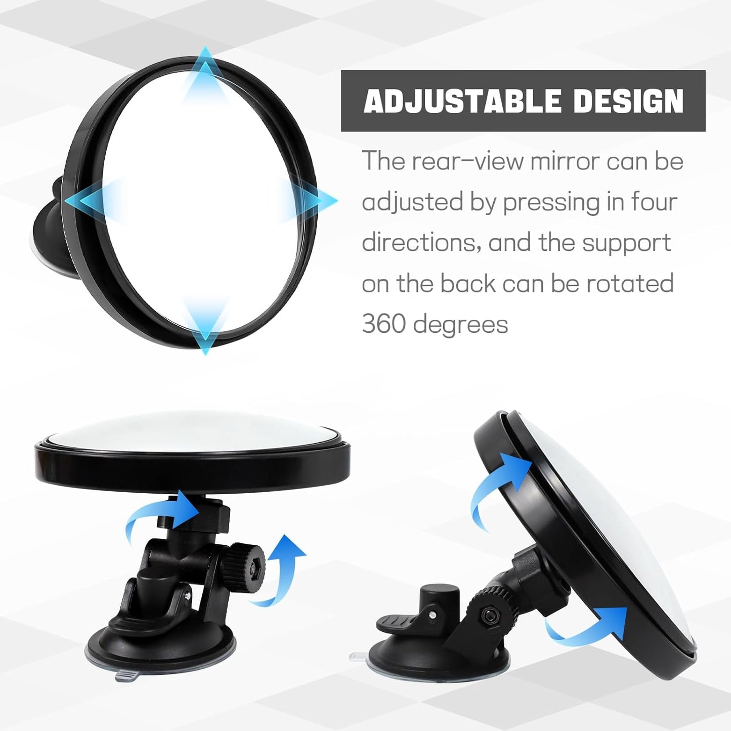 Baby Car Mirror, Auto Rear Facing Mirrors with Suction Cup, 360° Adjustable Wide Angle Convex Rear View Mirrors, Safety Backseat Babies Mirror, Universal Car Interior Accessories