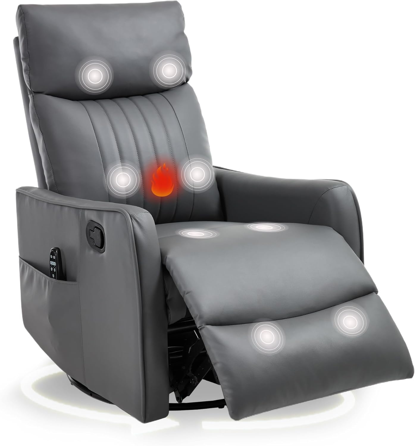 cinkehome Swivel Rocker Recliner, Glider Rocker Recliner Chair for Nursery, Manual Reclining Chair with Heated Massage, Small Spaces, Living Room, Khaki Chenille