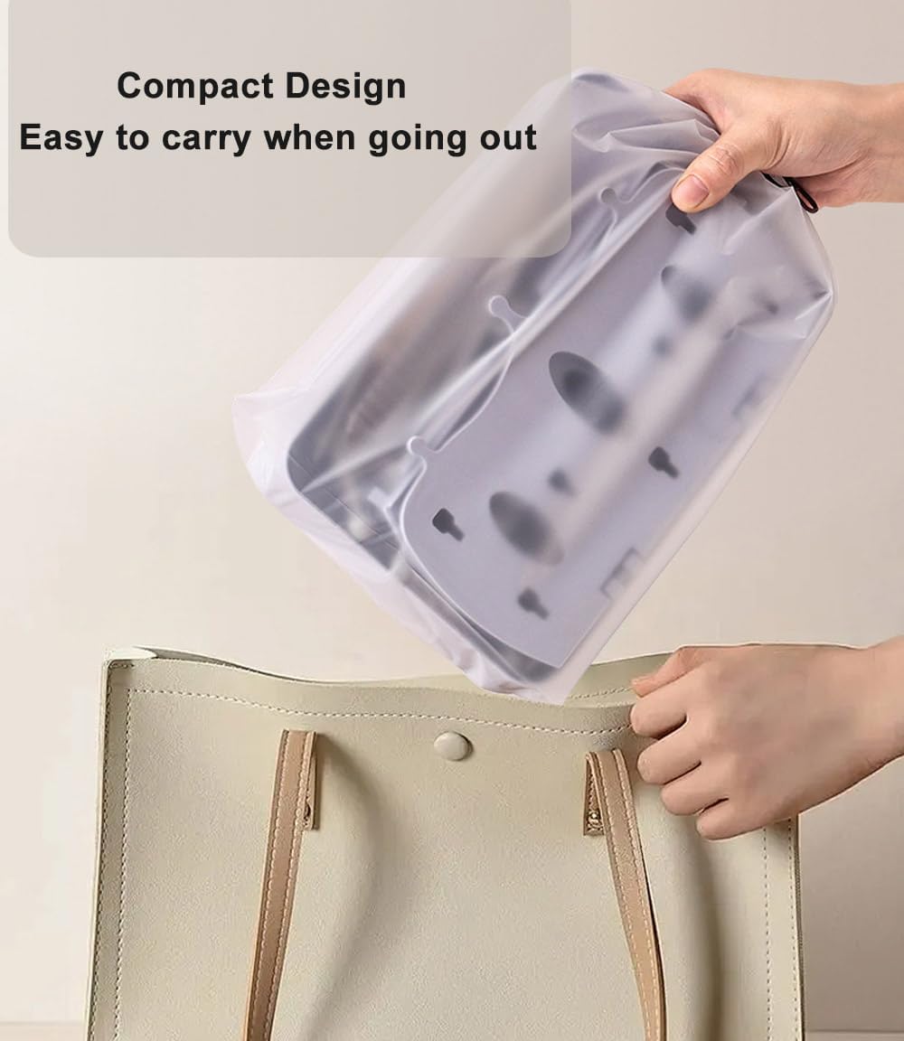 Portable Bottle Drying Rack with Drain Mat, Foldable & Space Saving Drying Rack for Baby Bottles, Pump Parts,Cups,Pacifiers, and Reusable Ziplock Dryer Rack(Grey Drying Rack with Drain Mat)