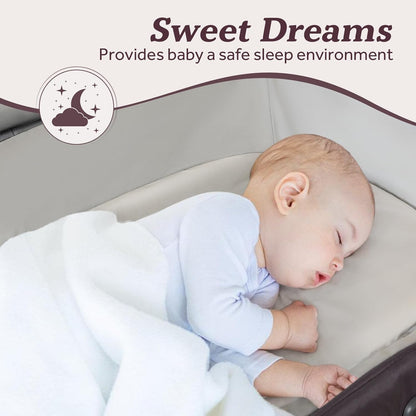 Portable Baby Playard 4 in 1 Design, Foldable Baby Playpen with Removable Bassinet, Canopy and Changing Table, Infant Playrad, Nursery Center Travel Crib