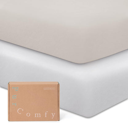 Supersoft Pack and Play Sheets Fitted, Premium Bamboo Viscose Mini Crib Sheets, Pack N Play Mattress Sheets, Graco Playard Baby Sheets Neutral for Boys Girls, 5'' Deep Pocket 2-Pack
