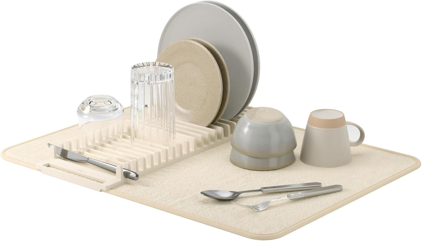 Umbra Udry Dish Rack and Microfiber Drying Mat – Space-Saving Design Folds Up for Easy Storage, Mini Rack, Gray
