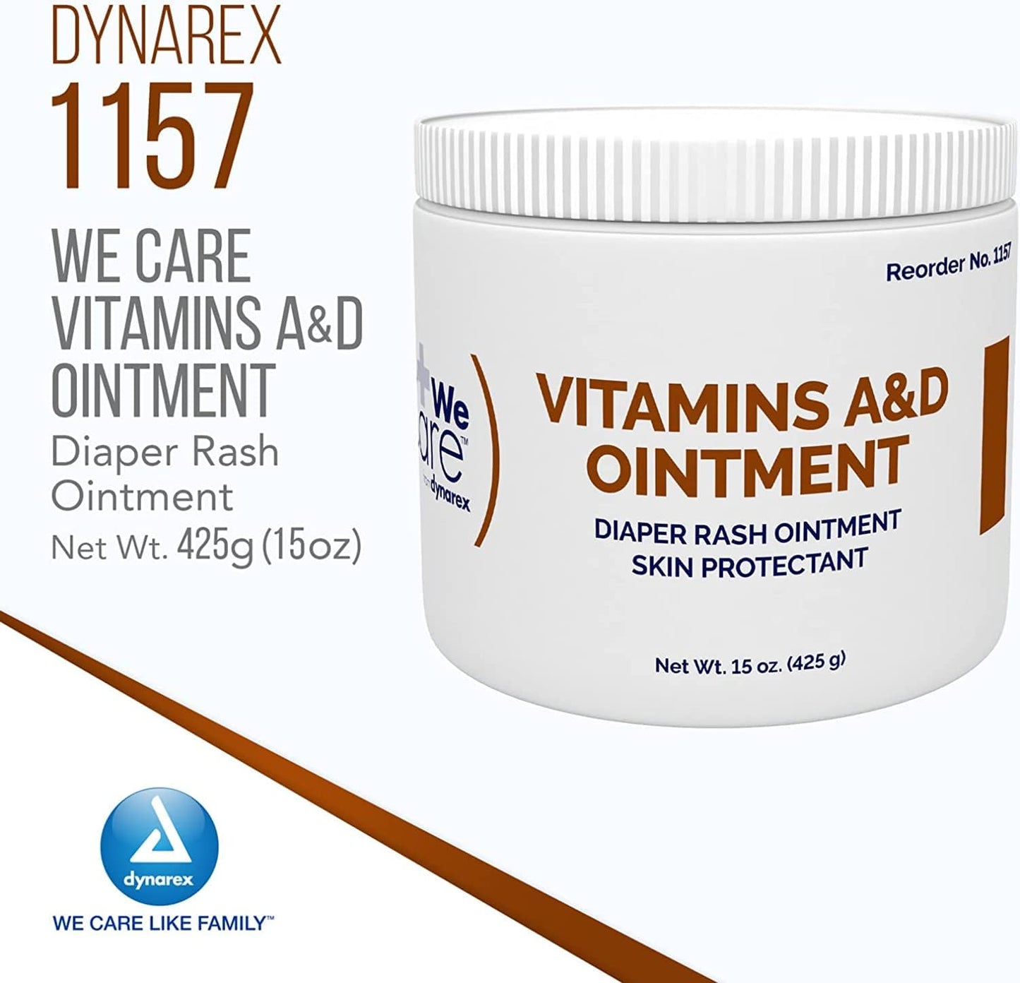 Dynarex Vitamins A & D Ointment, Ointment with Vitamin A and Vitamin D Skin Protectant, for Diaper Rash and Discomfort, White, 15 oz Jar