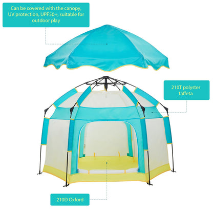 Bend River Baby Playpen with Canopy, Portable Baby Beach Tent, Toddler Play Yard Indoor and Outdoor, Foldable Mosquito Net for Infant - Grey