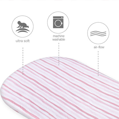 Bassinet Sheets Fit for Simmons Kids By The Bed City Sleeper Bassinet(Twins), Moses Basket and Hospital Bassinet, 100% Cotton, 2 Pack, Gray and White Print - Colors A