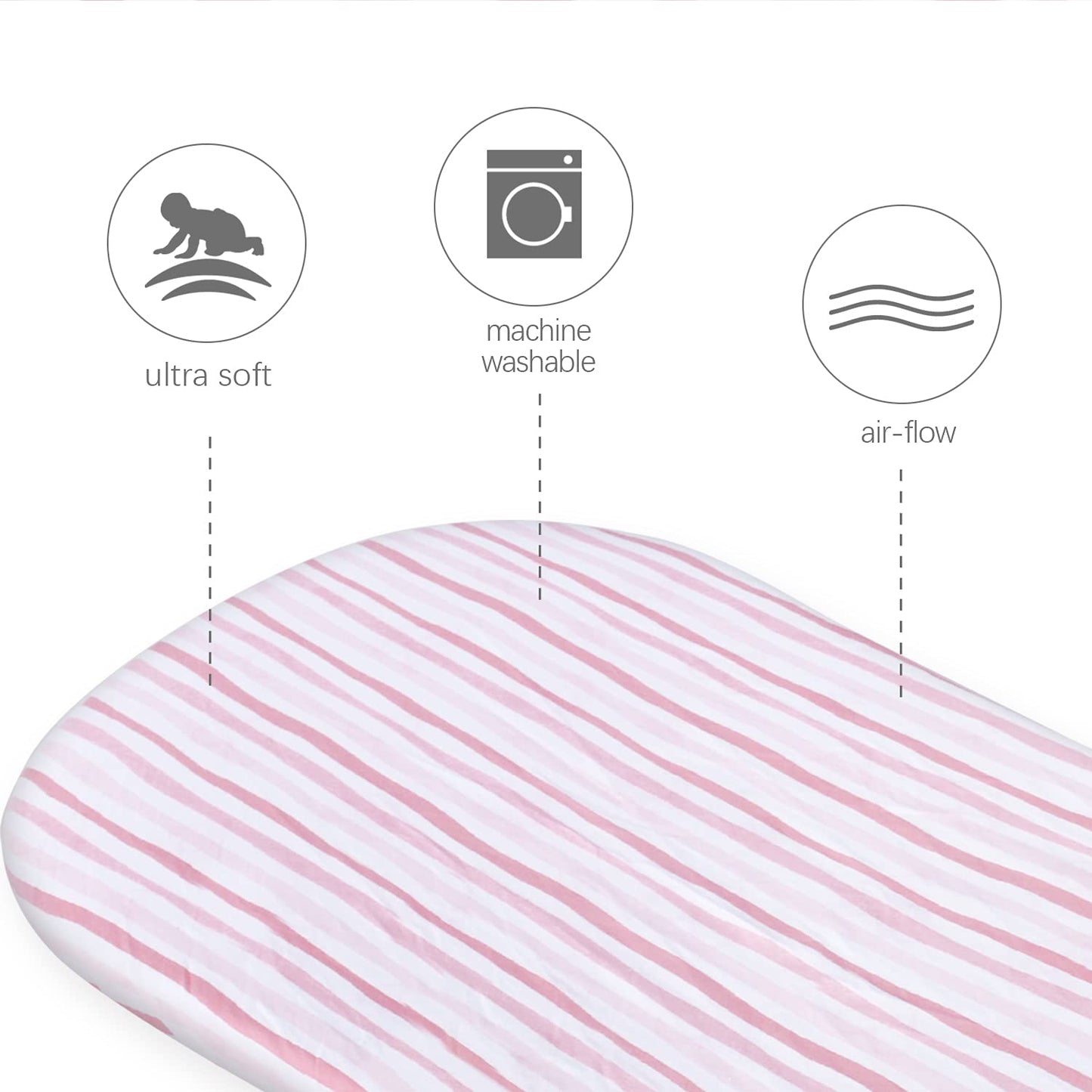 Bassinet Sheets Fit for Simmons Kids By The Bed City Sleeper Bassinet(Twins), Moses Basket and Hospital Bassinet, 100% Cotton, 2 Pack, Gray and White Print - Colors B