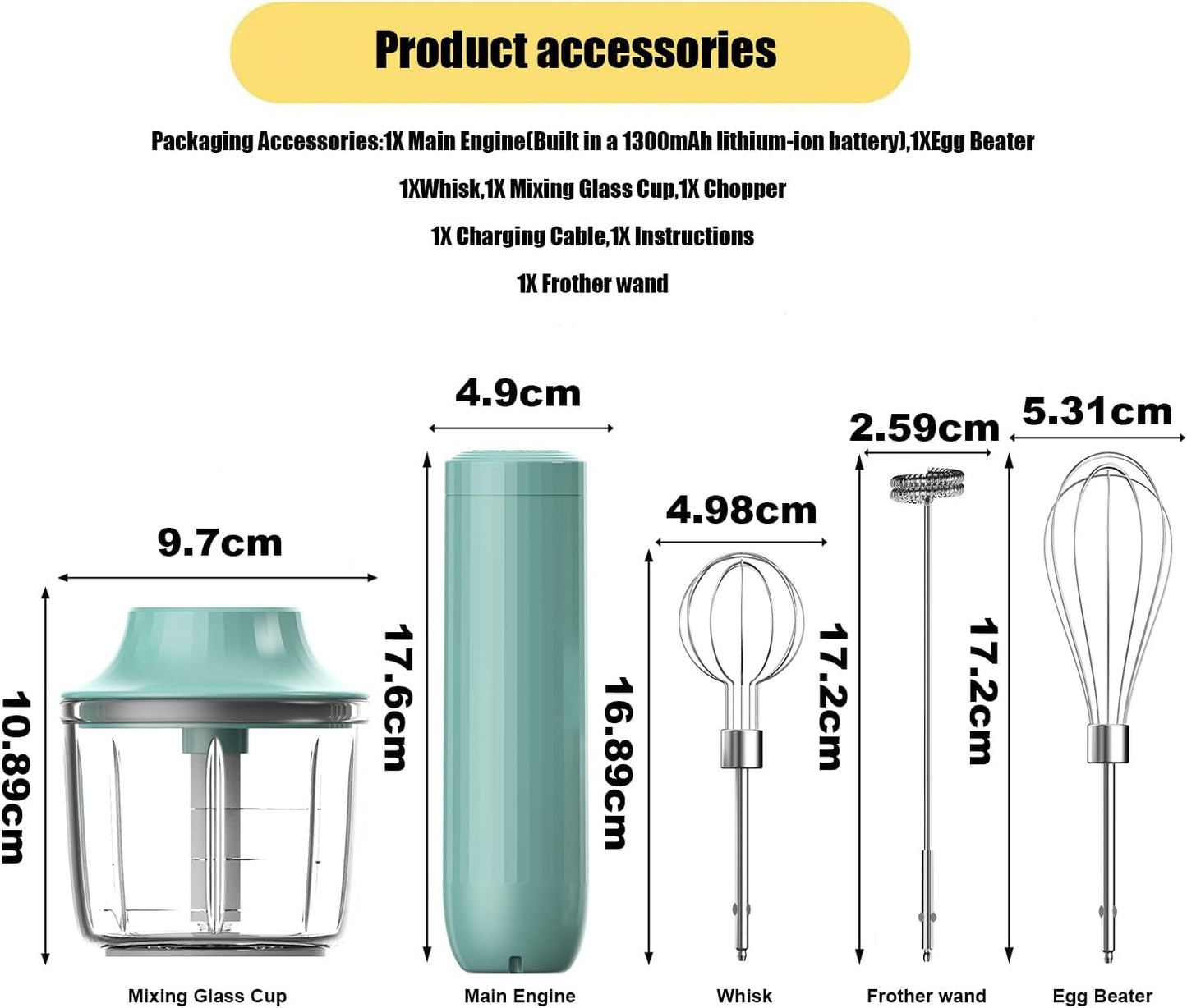 Hand Mixer with Whisk and Forther Wand,Electric Whisk, Milk Frother, Hand Held Mixers,Cordless Hand Mixer, Whisks for Cooking, Mini Mixer,Stirrers Electric,Food Chopper, Baby Food Maker,4-Speed, 10Oz