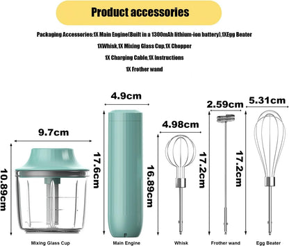 Hand Mixer with Whisk and Forther Wand,Electric Whisk, Milk Frother, Hand Held Mixers,Cordless Hand Mixer, Whisks for Cooking, Mini Mixer,Stirrers Electric,Food Chopper, Baby Food Maker,4-Speed, 10Oz
