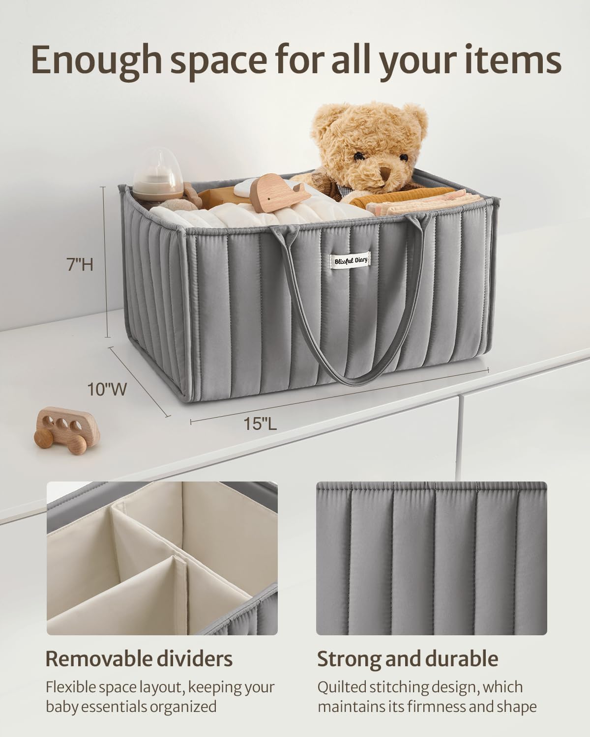 Blissful Diary Baby Diaper Caddy Organizer, Stylish Storage Basket for Newborn Essentials and Diaper Station, Gift for Baby Shower and Registry Must-Have, Mocha Brown