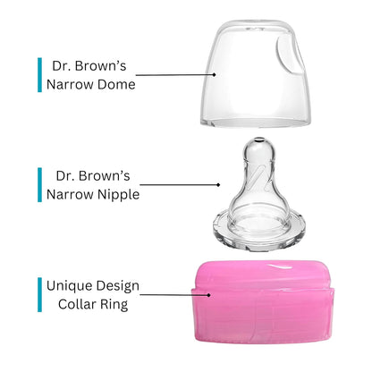 6pcs Replacement Baby Bottle Nipple Ring Collars w/Cleaning Brush for Dr. Brown's Narrow Bottles 4oz & 8oz | 1 Count(Pack of 6) BPA Free | Plastic & Glass Bottles | Mess-Free No Leak or Spills Collars
