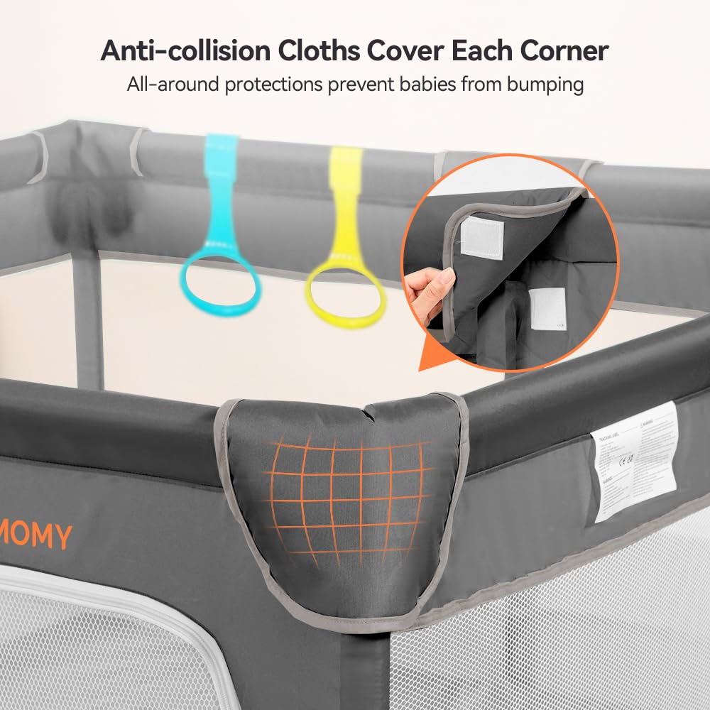 COMOMY Playpens for Babies and Toddlers, Small Baby Play Pens, Activity Center for Safe and Non-Slip Baby Fence, Full Mesh Design, Indoor & Outdoor Kids Activity Center (Dark Grey, 36"x36")