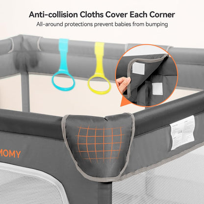 COMOMY Playpens for Babies and Toddlers, Small Baby Play Pens, Activity Center for Safe and Non-Slip Baby Fence, Full Mesh Design, Indoor & Outdoor Kids Activity Center (Dark Grey, 36"x36")