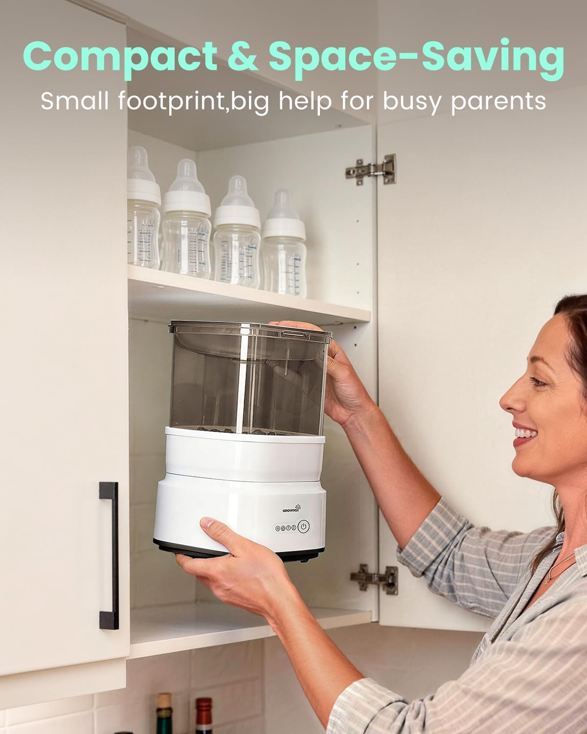 GROWNSY Bottle Sterilizer and Dryer, Compact Electric Steam Baby Bottle Sterilizer (Esterilizador de Biberones), Bottle Sanitizer for Baby Bottles, Pacifiers, Pump Parts