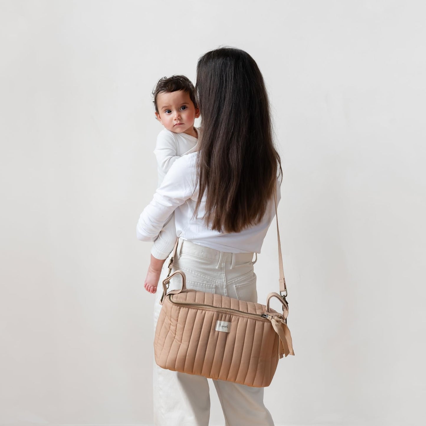 3 Sprouts Universal Quilted Stroller Organizer with Cup Holder and Zip Top - Durable Caddy Accessory with Storage - Shoulder Strap Converts Organizer to Small Diaper Bag - Gray