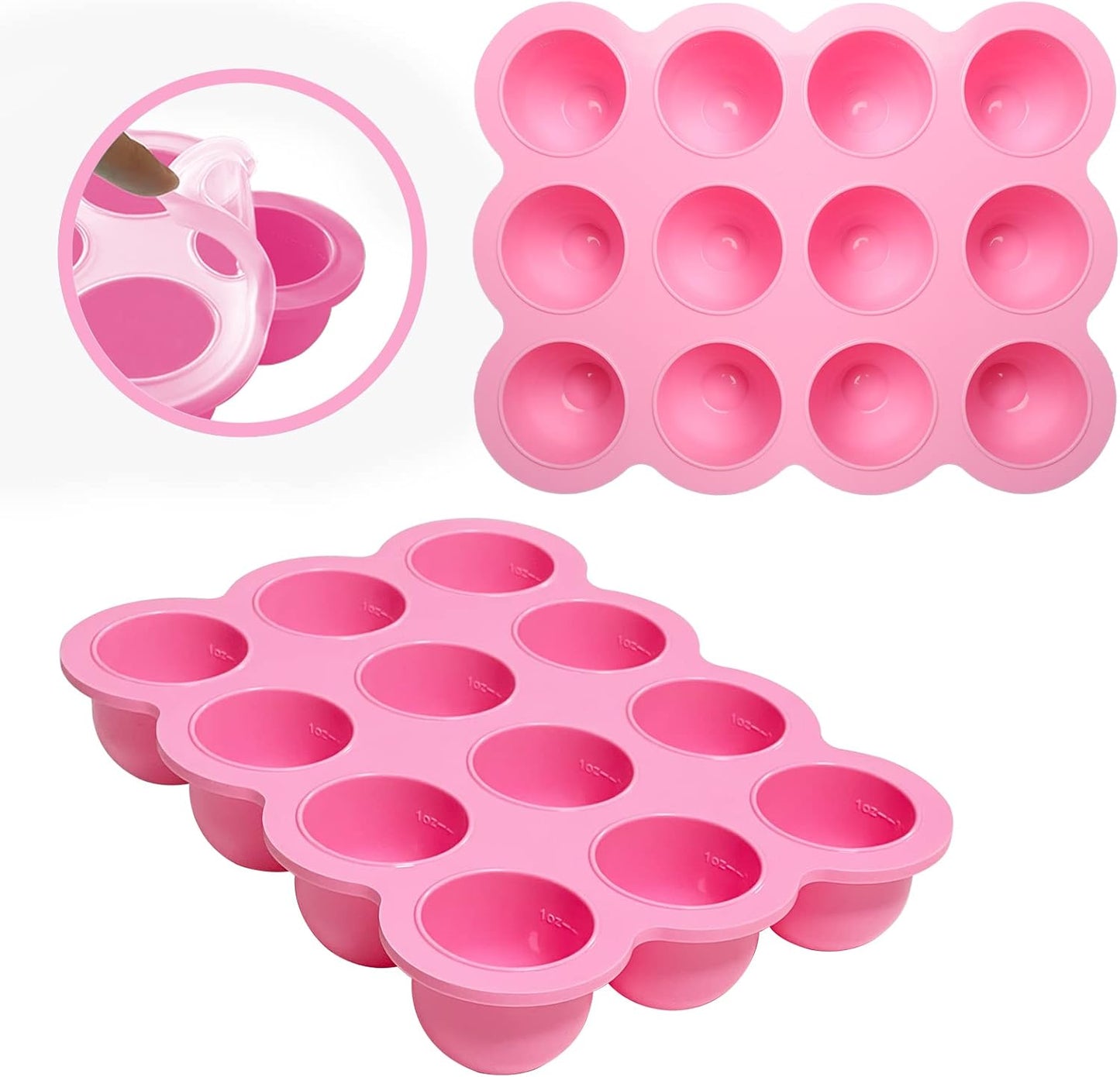 12x1.5oz Baby Food Storage Containers, Baby Food Freezer Tray with Clip Lid Gossamer Pink, Food Grade Silicone Freezer Trays for Purees & Vegetables