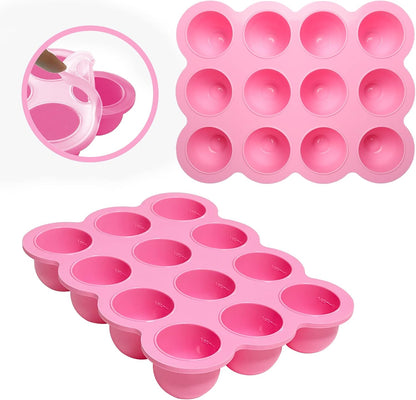 12x1.5oz Baby Food Storage Containers, Baby Food Freezer Tray with Clip Lid Gossamer Pink, Food Grade Silicone Freezer Trays for Purees & Vegetables
