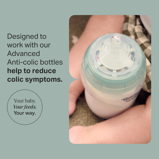 Tommee Tippee Advanced Anti-Colic Baby Bottle Nipples, Breast-Like for A Natural Latch, Soft Silicone, Medium Flow, 3+ Months, Pack of 6