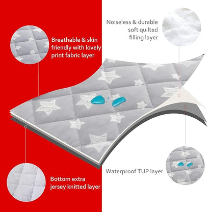 Crib Mattress Protector Waterproof 2 Pack, Quilted Crib Mattress Pad Cover 52" x 28" Extra Soft Breathable Toddler Bed Cover Stretch Up to 8", Grey & Navy Star