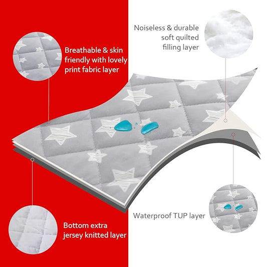 Waterproof Pack and Play Mattress Pad Protector 39" x 27" 2 Pack, Compatible with Graco Pack n Play, Playard Mattress Protector, Grey & White Star