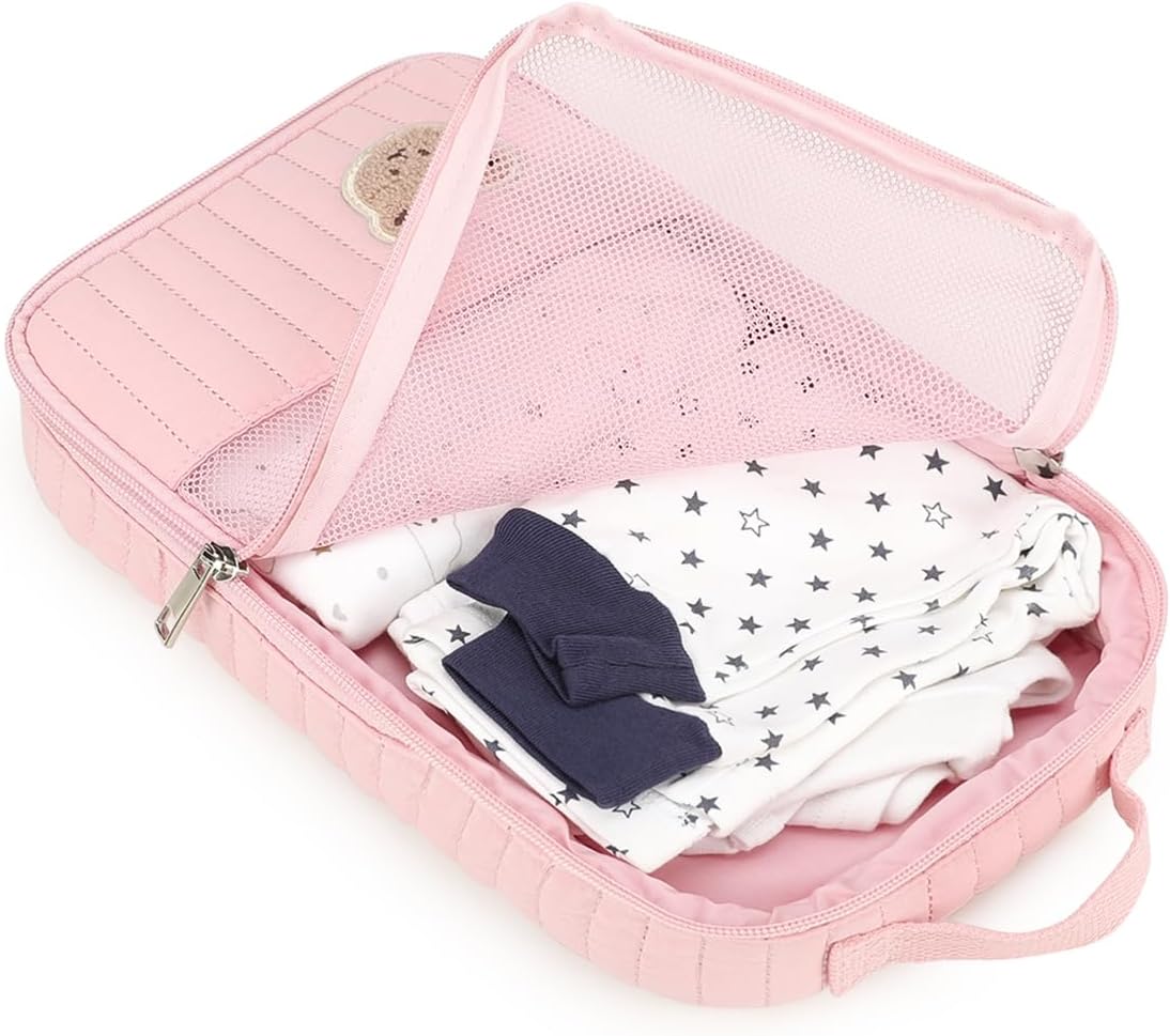 MOMIGO Baby Diaper Bag Organizer Pouches - 2 Pack Waterproof Pod Hanging Diaper Bag Cute Rabbit Bear Mesh Bag Reusable, Washable or Baby Cloth Diapers (Green)