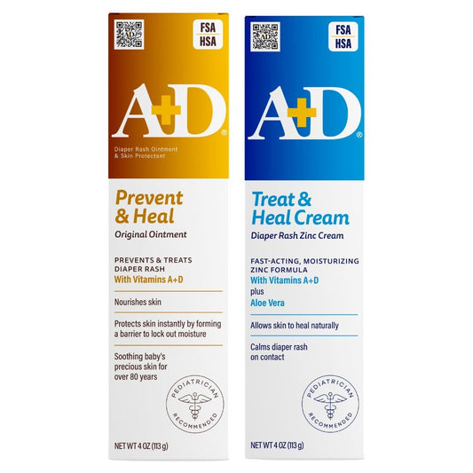 A+D Original Diaper Rash Ointment + Zinc Oxide Diaper Rash Cream 4oz Variety Pack - Prevents & Treats - Moisturizing Skin Protectant With Vitamins A & D