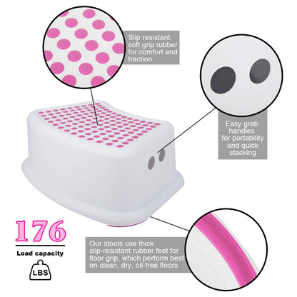 Step Stool for Kids (2 Pack), Toddlers Stool for Potty Training, Bathroom, Kitchen, Bedroom, Toy Room and Living Room. Toilet Stools with Soft Anti-Slip Grips for Safety, Stackable (Grey)