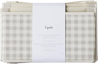 3 Sprouts Over the Door Organizer -Hanging Baby Organizers & Storage with 4 Large Pockets & 2 Hooks for Baby Clothes, Toy, Stuffed Animal -Newborn Essential for Nursery & Toddler Rooms - Gingham Beige