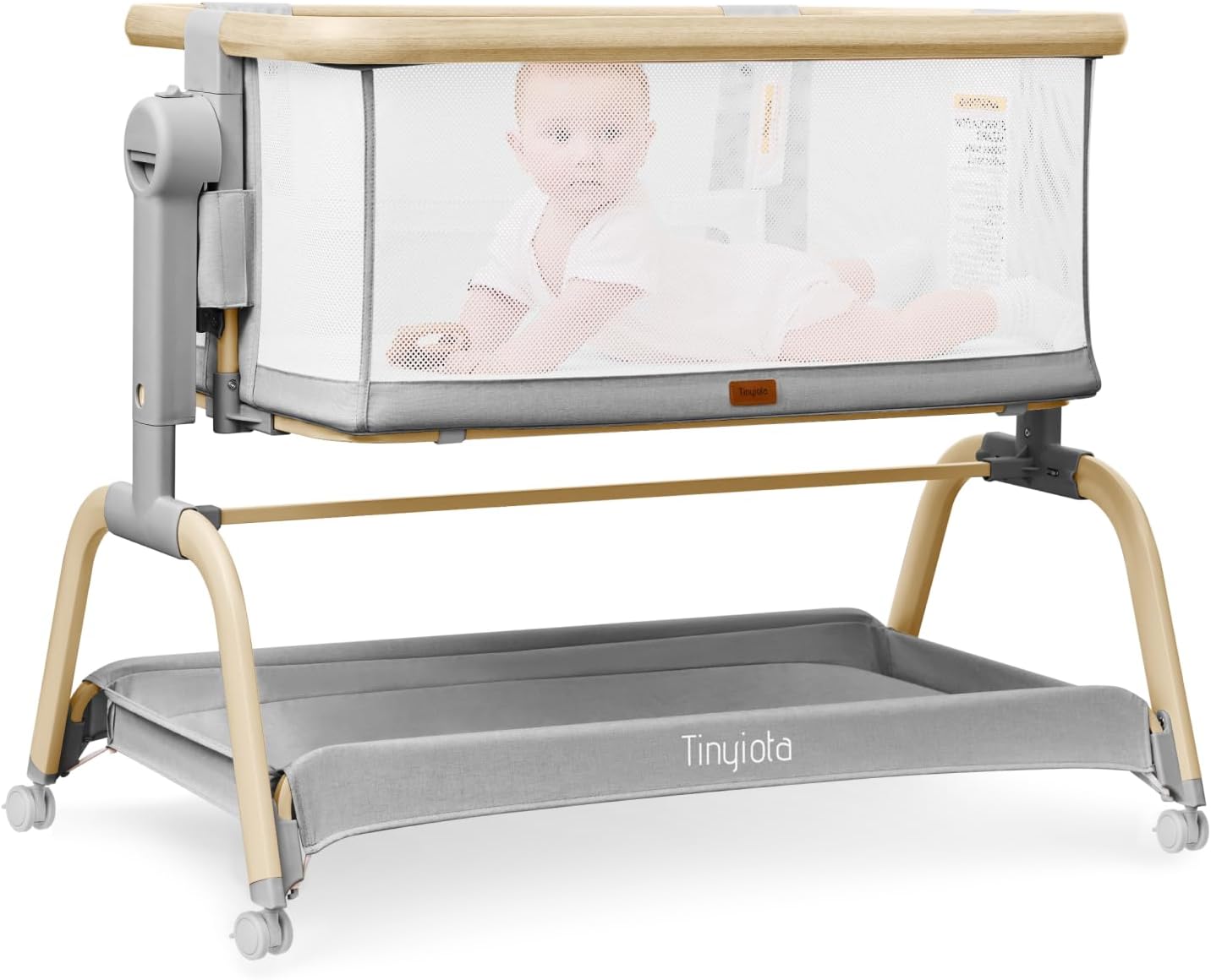 Tinyiota 3 in 1 Baby Bassinet,Rocking Bedside Crib Sleeper for Newborns,Adjustable Height Bassinet with Mattress and Soft,Breathable Sheet,Full-Mesh Sides,Stable&Cozy Crib for Babies