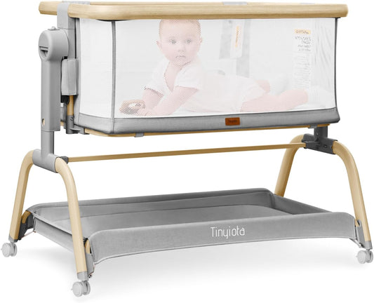 Tinyiota 3 in 1 Baby Bassinet,Rocking Bedside Crib Sleeper for Newborns,Adjustable Height Bassinet with Mattress and Soft,Breathable Sheet,Full-Mesh Sides,Stable&Cozy Crib for Babies