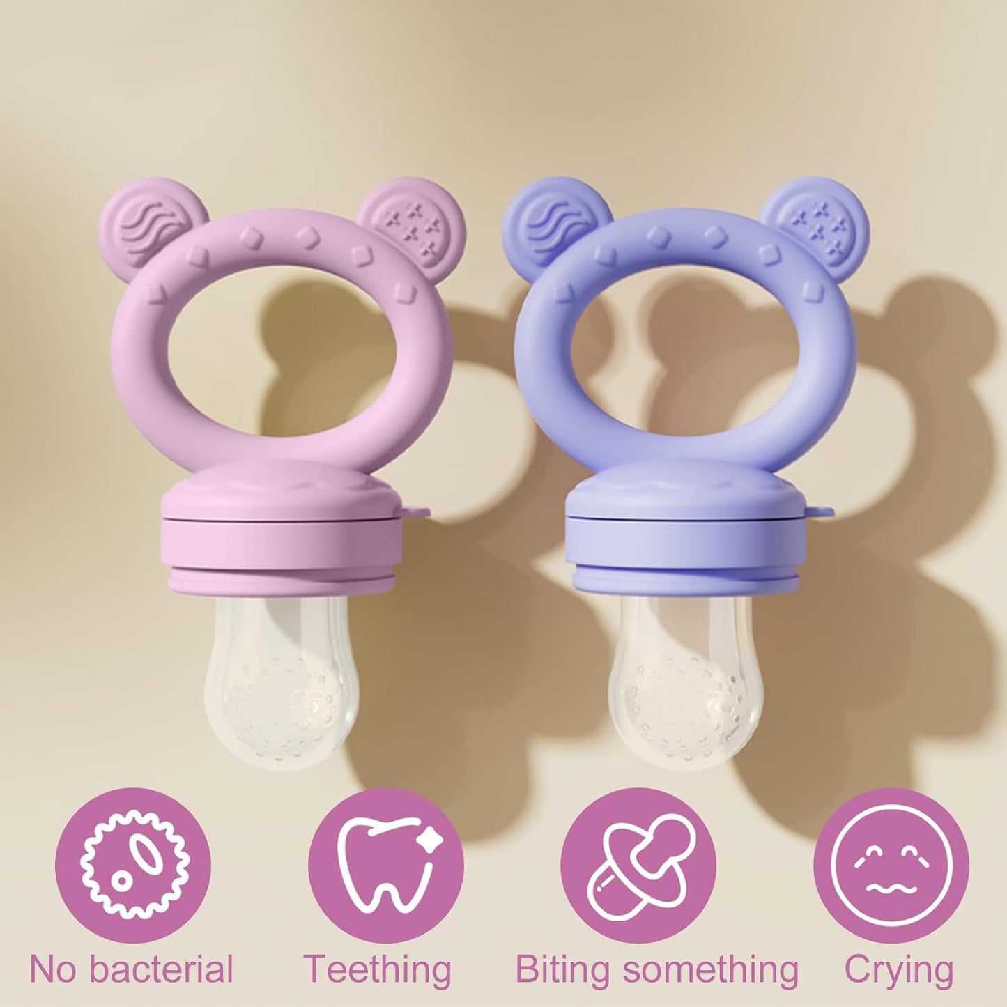 WAJIAYON Baby Breastmilk Popsicle Molds & Baby Fruit Feeder (4 Pack), Infant Food Freezer Tray Storage Containers, Silicone Teething Pacifier Feeder and Teether for Babies,Boys and Girls-Pink&Purple