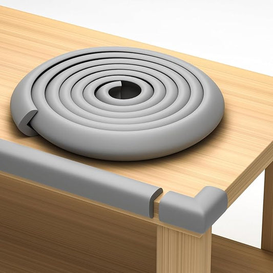 Sharp Edge & 16.2ft Furniture Safety Guards | Protective Foam Cushion | 15ft Bumper 4 Adhesive Childsafe Corners | Baby Proofing Foam Set and Safe for Table, Fireplace, Countertop | Gray