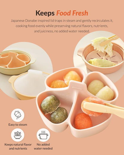 Moyuum Silicone Microwave Steamer | Made in Korea, Baby Food Maker Bowl with Lid, Egg and Vegetable Steam Cooker, Japanese Donabe Inspired Cooking Pot, Dishwasher Safe(Large, Violet)