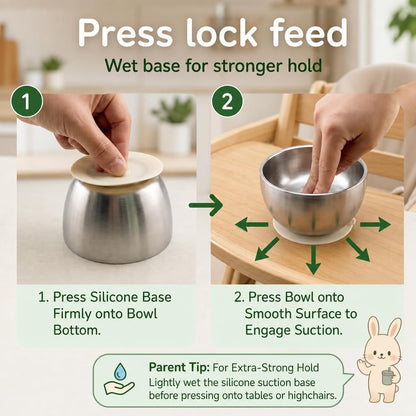 Stainless Steel Suction Bowl for Baby & Toddler – 4.3” Baby Led Weaning Bowl with Strong Silicone Base, 6M+ Self Feeding, Double Wall Insulated, Plastic-Free, Dishwasher Safe