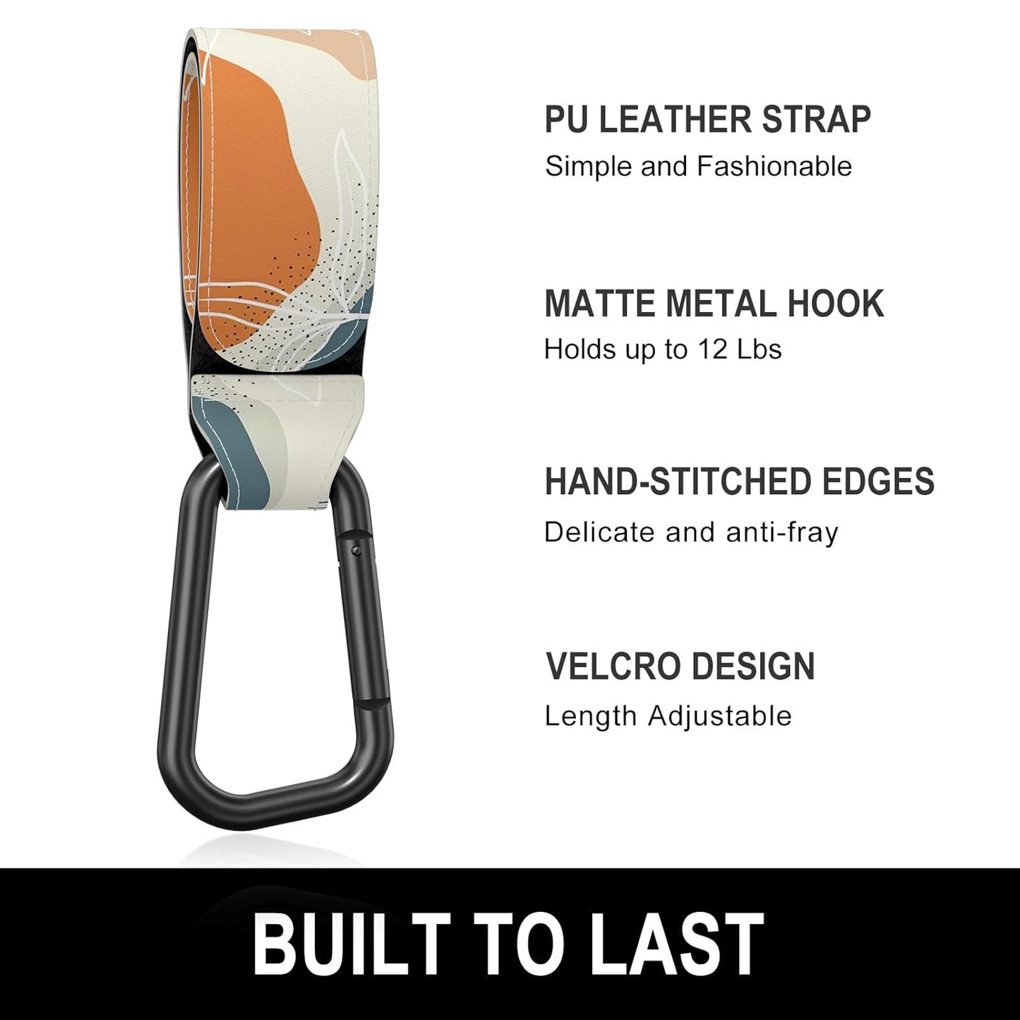 Baby Stroller Hooks for Hanging Bags, Universal Stroller Clips Accessories, Mommy Hook for Diaper Bag, Shopping Cart, Purse, Backpack - 2 Pack, Abstract Leaf