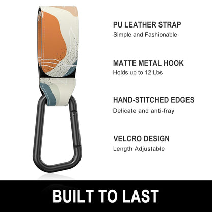 Baby Stroller Hooks for Hanging Bags, Universal Stroller Clips Accessories, Mommy Hook for Diaper Bag, Shopping Cart, Purse, Backpack - 2 Pack, Abstract Leaf