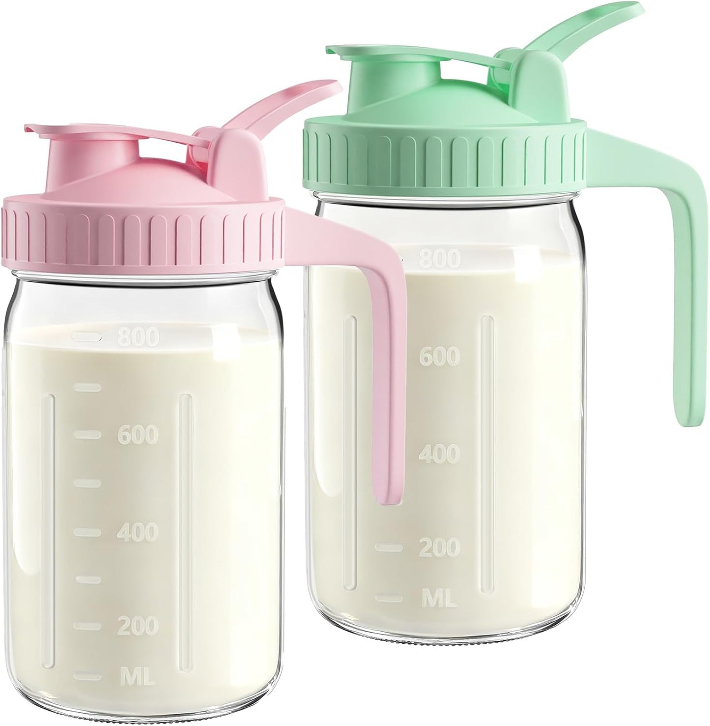 32oz Breast Milk Pitcher with Lid - Airtight Leakproof Glass Storage with Flip Cap & Pour Spout, Wide Mouth 1 Quart Breastmilk Storage Container Breastfeeding Essentials for Breastmilk, Formula, Milk