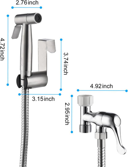 Handheld Bidet Sprayer for Toilet, Cloth Diaper Sprayer with Stainless Steel Hose, Holder, and T-Valve (Silver)