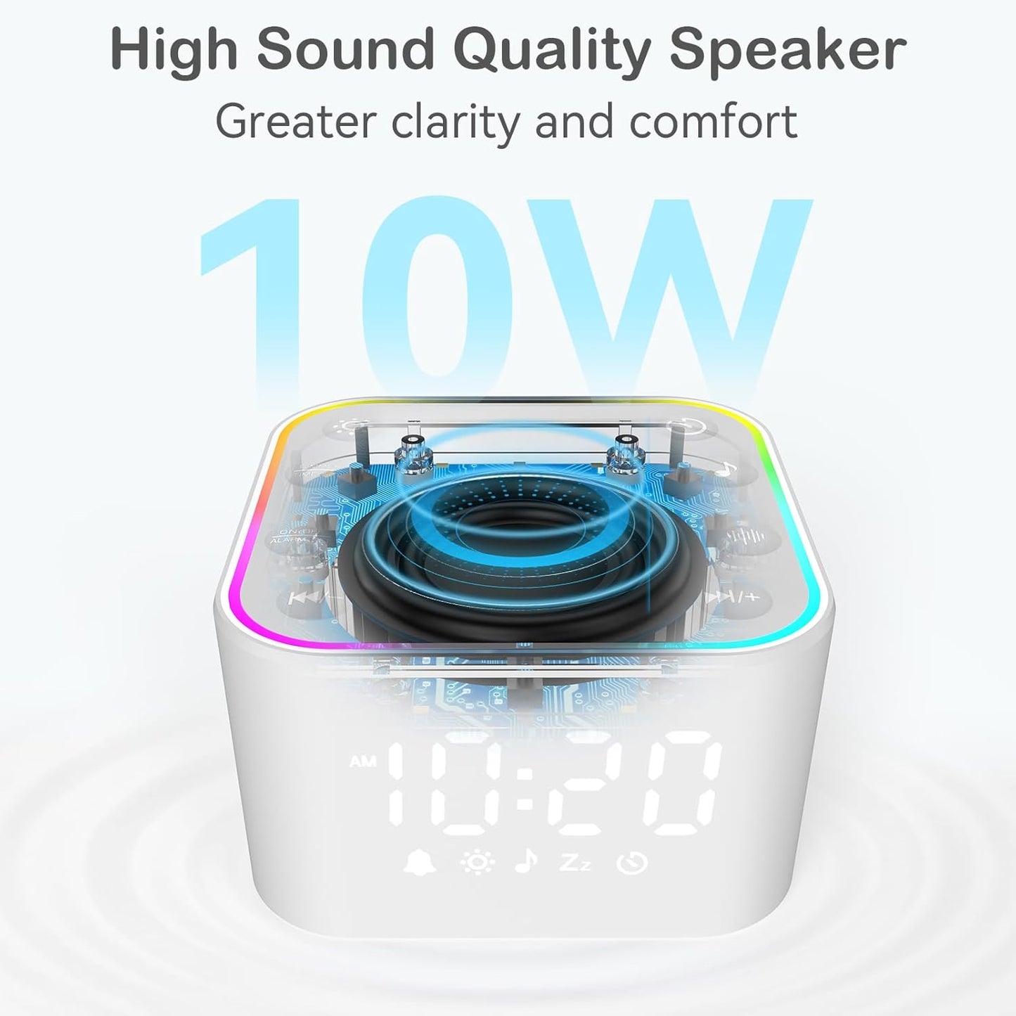 Sound Machine with Alarm Clock: 30 Non-Looping Sleep Sounds - White Noise Alarm Clock for Natural Wake Up - Adjustable Volume & Light, Memory Function, Sleep Timer (Black)