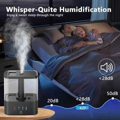 KZF 4L Top Fill Humidifiers for Bedroom & 60H Runtime - Cool Mist Humidifier, 3 Mist Levels, 8H Timer, Essential Oil Tray, Humidity Display, Quiet for Bedroom, Baby, Plants, Large Room (Black, 6L)