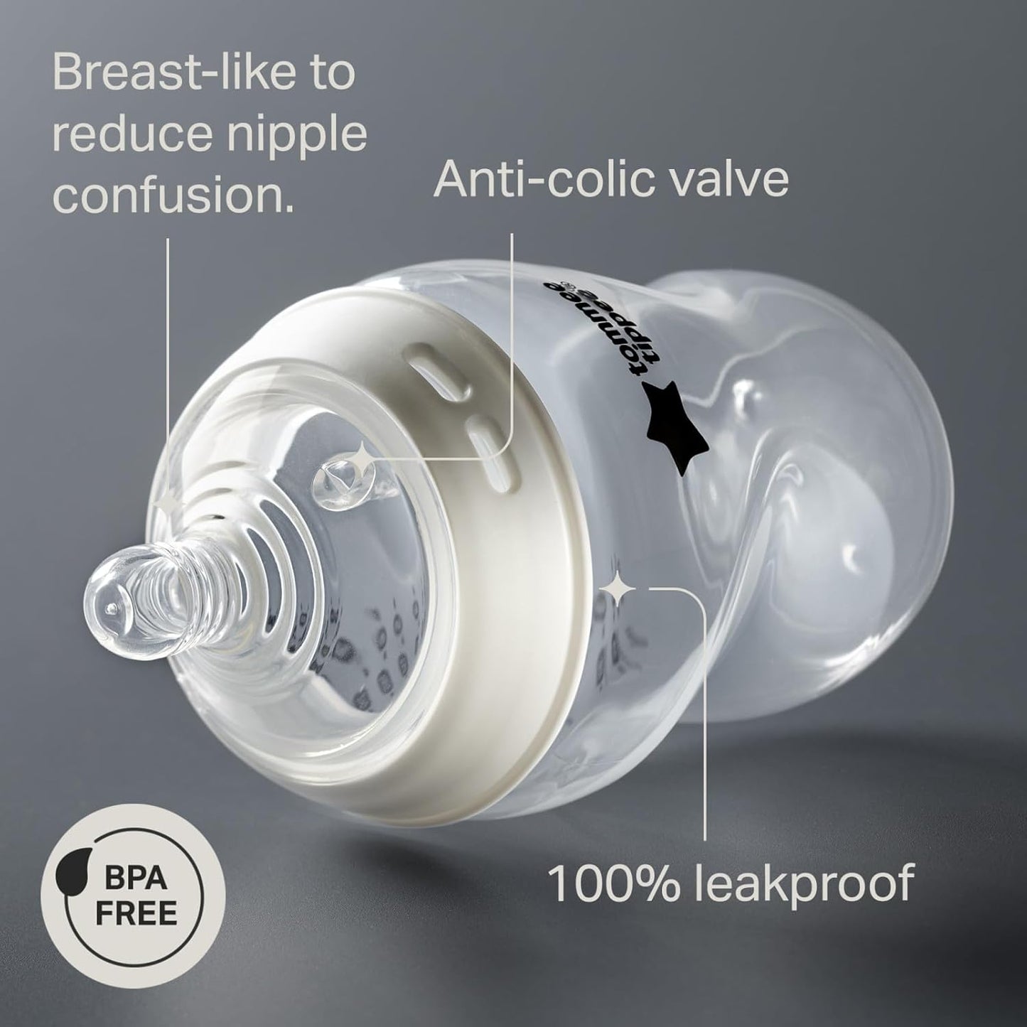 Tommee Tippee Natural Start Anti-Colic 9 oz BPA Free Baby Bottles, 0+ Months, Slow Flow Breast-Like Nipple, Self Sterilizing, Designed for Seamless Transition Between Bottle & Breast, Clear, Pack of 2