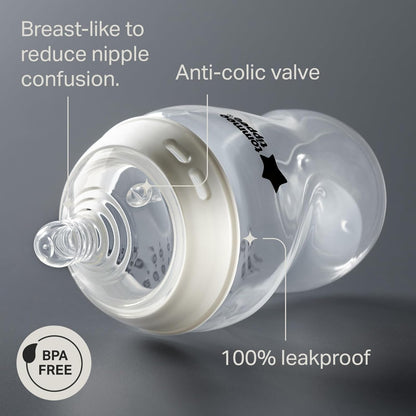 Tommee Tippee Natural Start Anti-Colic 9 oz BPA Free Baby Bottles, 0+ Months, Slow Flow Breast-Like Nipple, Self Sterilizing, Designed for Seamless Transition Between Bottle & Breast, Clear, Pack of 2