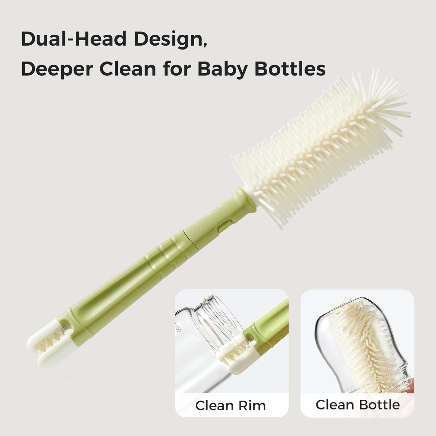 Portable Bottle Brush Set - Baby Travel Bottle Cleaner Kit with Silicone Brush, Nipple Brush, Straw Brush, Soap Dispenser, Drying Rack - Bottle Cleaning Kit for Home and Travel Essential (Panda)