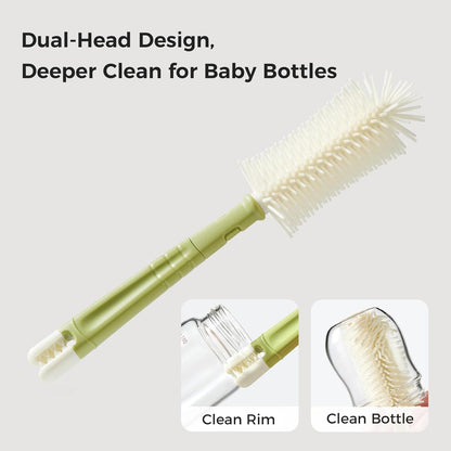 Portable Bottle Brush Set - Baby Travel Bottle Cleaner Kit with Silicone Brush, Nipple Brush, Straw Brush, Soap Dispenser, Drying Rack - Bottle Cleaning Kit for Home and Travel Essential (Panda)