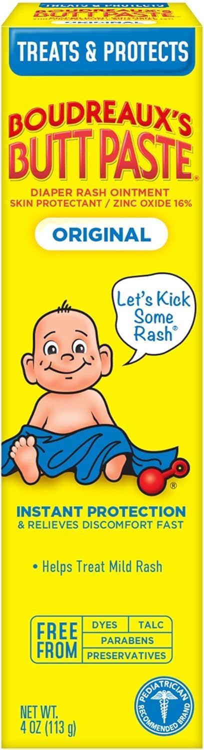 Boudreaux's Butt Paste Original Diaper Rash Cream, Diaper Cream for Baby, Fast Relief from Mild Discomfort, Pediatrician-Recommended Brand, 4 oz Tube