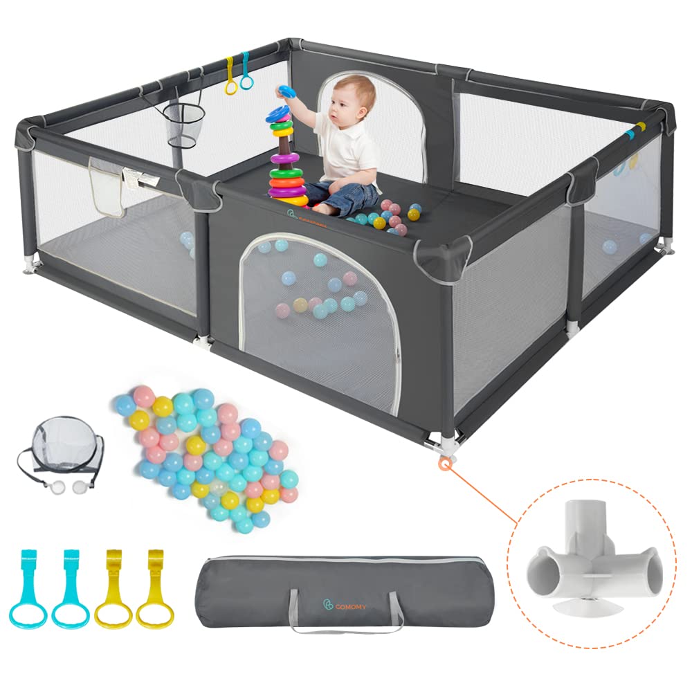 COMOMY Playpens for Babies and Toddlers, Small Baby Play Pens, Activity Center for Safe and Non-Slip Baby Fence, Full Mesh Design, Indoor & Outdoor Kids Activity Center (Dark Grey, 36"x36")