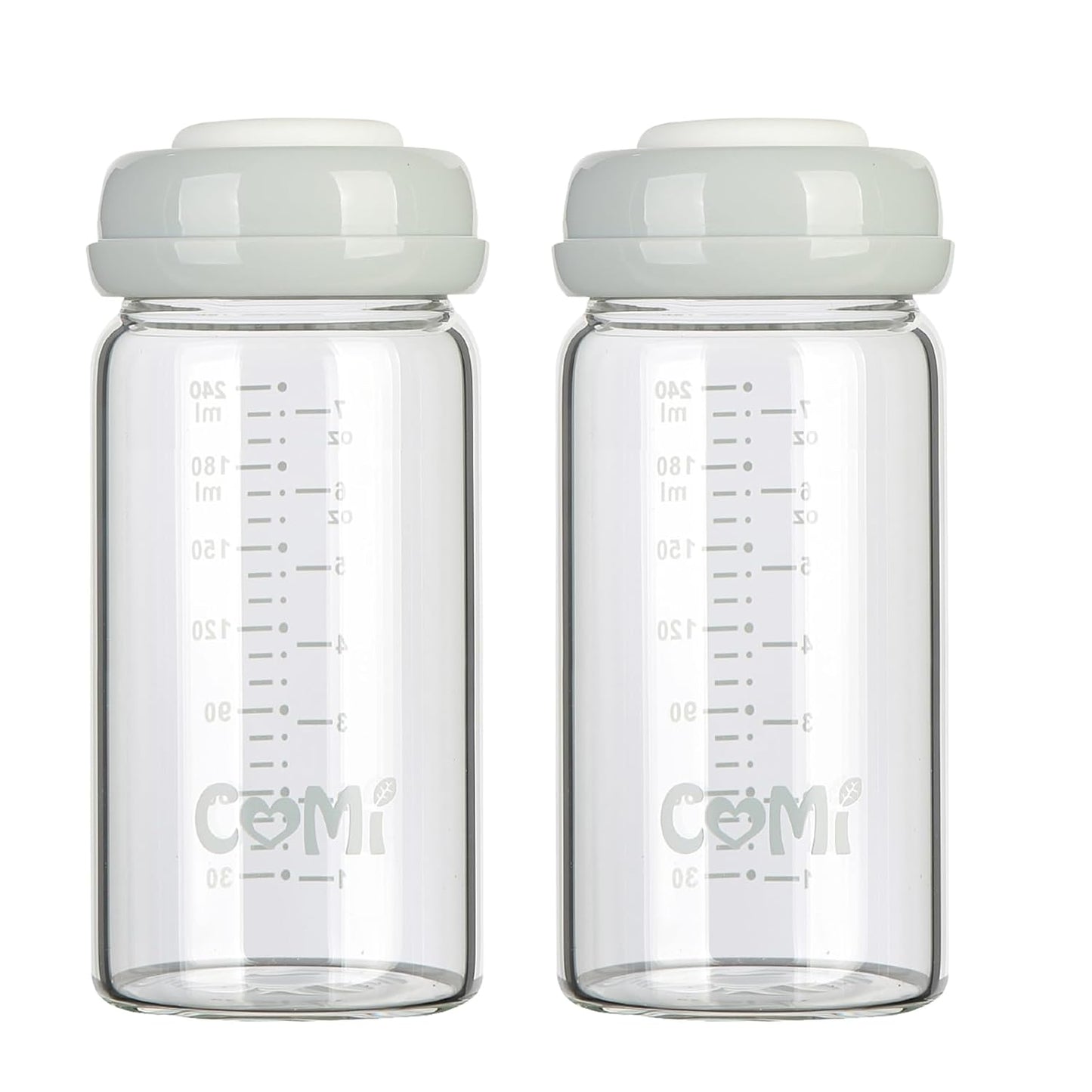 COMI Wide Neck Glass Breastmilk Collection n Storage Bottle, 4 Packs,10oz with Screw Ring Sealing Disk,Re-markable Sealing Disc,BPA Free,Fits Breast Pumps&Nipples(4 Green Lids)